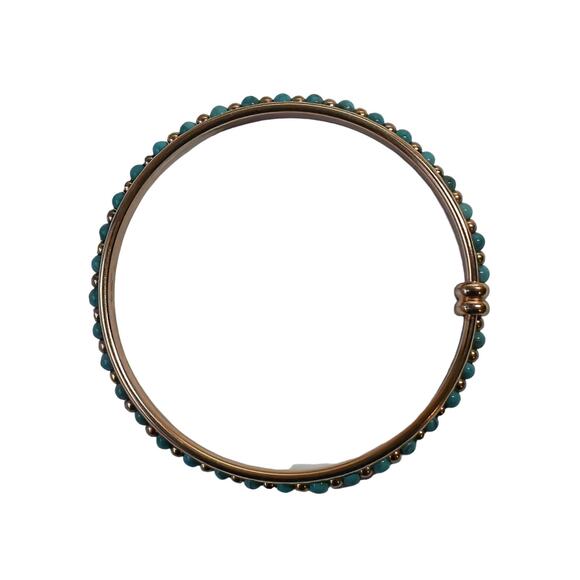 Bronzo Italia Rose Bronze Turquoise Bead Round Minimalist Bangle Bracelet - Picture 4 of 5